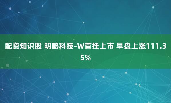 配资知识股 明略科技-W首挂上市 早盘上涨111.35%